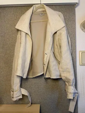 shimpti. 시티 아이보리 린넨 벨트 라이더 자켓