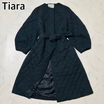 [ 컨디션 최상 ] 티아라 퀼팅 코트 노카라 벨트 롱 블랙 M