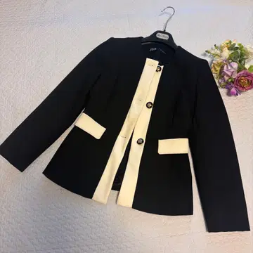 ZARA 노카라 자켓 M 블랙/화이트 새상품급