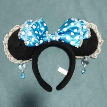 디즈니 리조트 미니 머리띠 도트 프릴 스카이블루