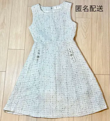 tocco 포켓 펄 비쥬 장식 스팽글 트위드 원피스 화이트