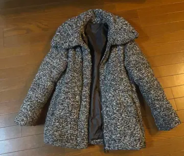 볼륨 트위드 니트풍 충전솜 다운 자켓 여배우 옷깃 더블 지퍼