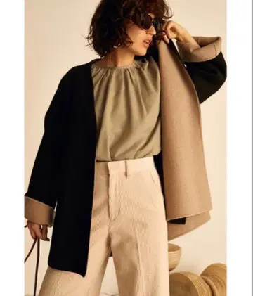 미라 오웬 벨트 부착 노카라 리버 자켓