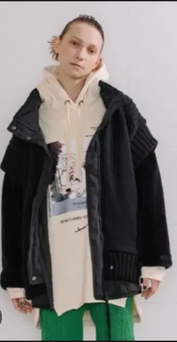 아우라 아이라 니트 콤비네이션 블루종 블랙