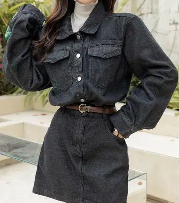 즉시 구매 가능! 긴팔 세퍼레이트풍 숏 기장 데님 원피스 여성용