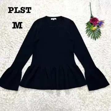 플라스테 홀가먼트 니트 페플럼 스웨터 리브 블랙 프릴 M