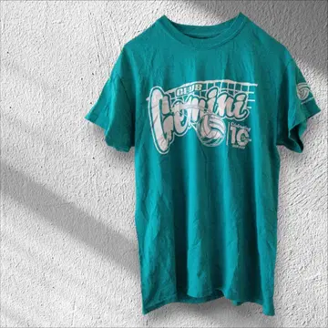 1점 한정 클럽 Gemini 터콰이즈 반팔 T셔츠 상의 프린트 로고