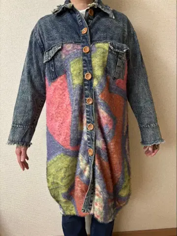 데님 컬러풀 롱 자켓