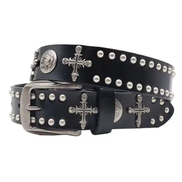 스컬 크로스 장식 가죽 벨트 GEEK
