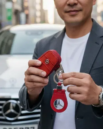 메르세데스 벤츠 가죽 키케이스 빨간색 2개 세트