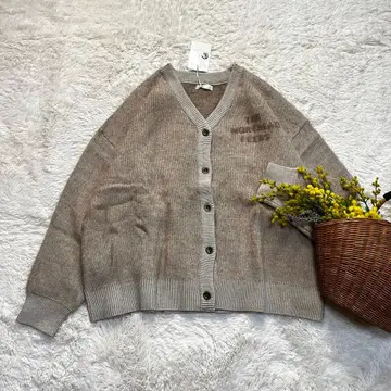 새상품 로고 가디건 페더 자카드 오버 사이즈 그레이지 프리