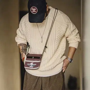 남성용 아란풍 스웨터 니트 베이지 화이트