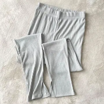 KBF 슬릿 레깅스 세로 리브 라이트 그레이 스트레치