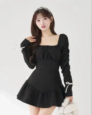 Darich 스퀘어넥 개더 미니 원피스