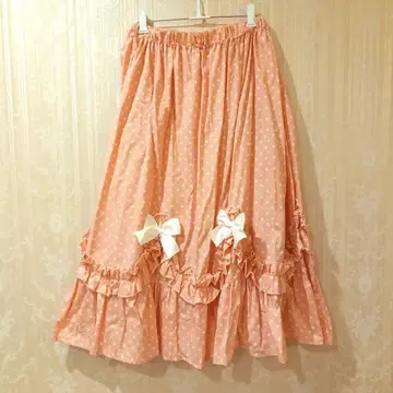 나일 퍼치 스캘럽 프릴 롱 스커트 살몬 핑크