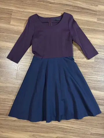 ANAYI 퍼플 네이비 A라인 바이컬러 원피스