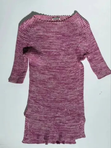 AURALEE 핑크 리브 오버사이즈 반소매 상의