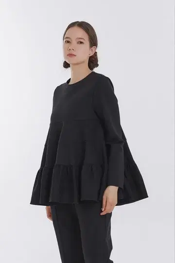 yori 누쿠누쿠 티어드 프릴 블라우스 38 블랙