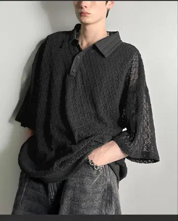 Classical Origin 레이스 패턴 니트 피케 셔츠 M