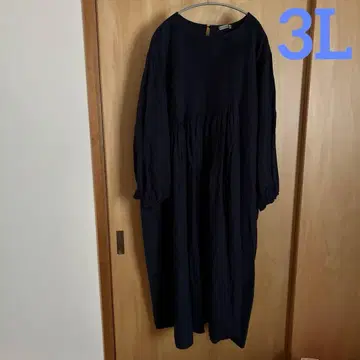 [ 새상품 ] 빅 사이즈 3L 미기모 핀턱 원피스 네이비