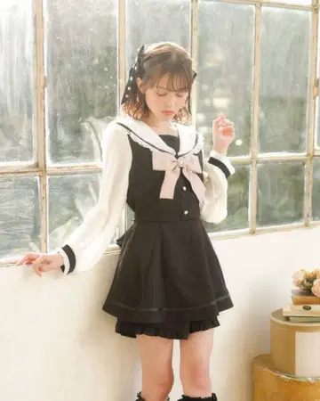 LIZLISA 긴팔 세일러 카라 셋업 블랙