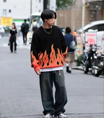 BEAMS 7게이지 파이어 샤기 크루넥 니트 L