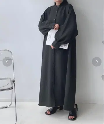 아즈노우아즈 plus 볼륨 소매 밴드 카라 셔츠 원피스 브라운