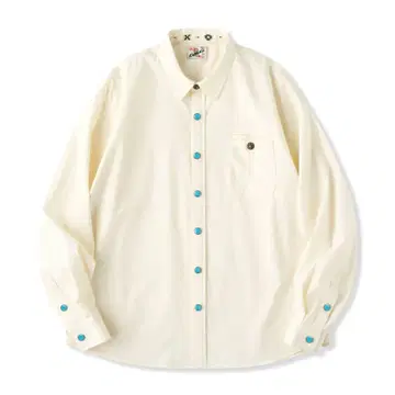 [ 새상품급 ] Karaku 애프리콧 긴팔 셔츠 L 터콰이즈 버튼 화이트