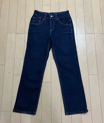 다크 블루 스트레이트 데님 하이웨스트