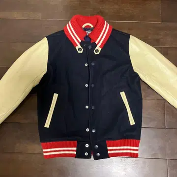 BEAMS 바시티 자켓 S 네이비/베이지/레드