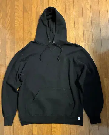 00s RUSSEL 러셀 블랙 무지 후드티 박스 실루엣