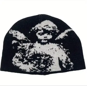 천사 디자인 니트 모자 비니 opium 한국 패션 블랙