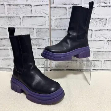 ASH 아쉬 사이드 고어 부츠 미들 기장 통굽 보라색 밑창 블랙 35