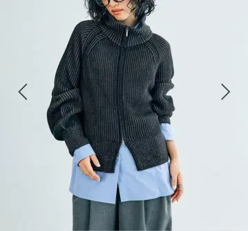 LEPSIM 렙심 7게이지 배색 리브 ZIP 가디건 집업