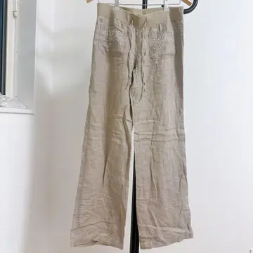 여유로운 INC 베이지 스톤 장식 와이드 팬츠 해외 구제 의류