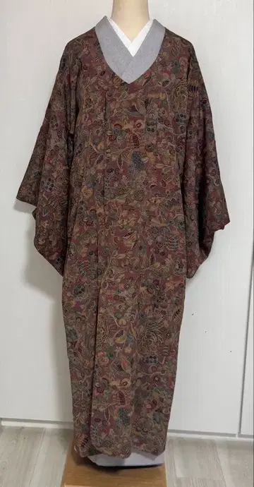 크레이프 원단 꽃 사라사 무늬 도 (변형 옷깃) 롱 도효 코트