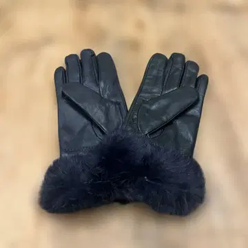 양가죽 가죽 퍼 달린 장갑 네이비