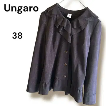 새상품급 Ungaro 웅가로 프릴 장식 긴팔 셔츠 인조 가죽 38 퍼플
