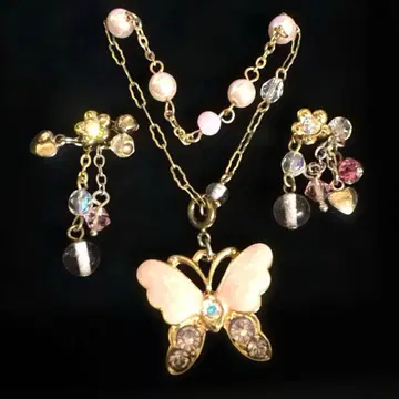 ANNA SUI 나비 모티브 목걸이 & 귀걸이 세트 핑크
