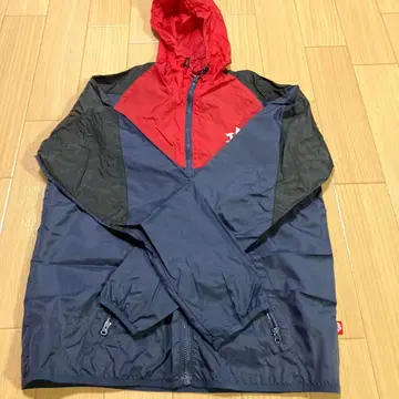 PUNK DRUNKERS 후드 부착 나일론 자켓 네이비/레드