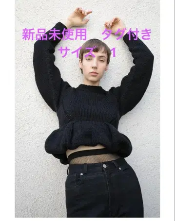 CLANE PEPLUM HAND KNIT TOPS 블랙