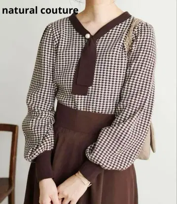 natural couture 배색 펄 장식 보타이 니트