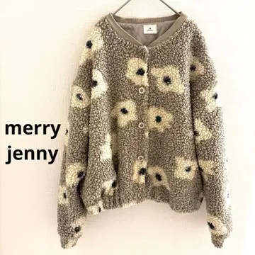 merry jenny 꽃무늬 보아 블루종 베이지 노카라 크리스마스