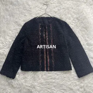 ARTISAN 아티산 노카라 트위드 자켓 블랙 새상품급