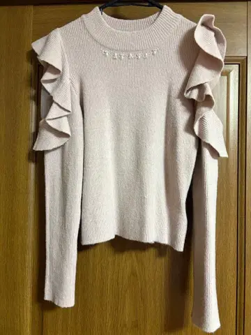 미셸 마카롱 펄 프릴 니트탑 핑크