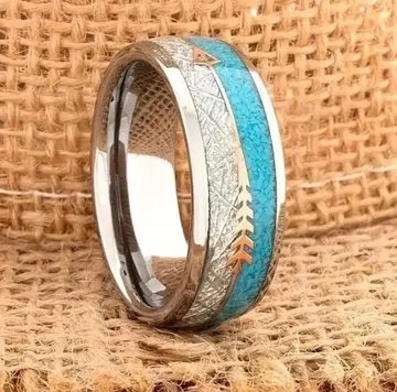 빈티지 운석과 터콰이즈 스테인리스 스틸 반지