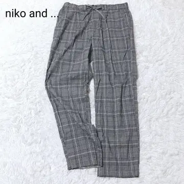 니코앤드 팬츠 그레이 L 캐주얼 허리끈 체크 캐주얼