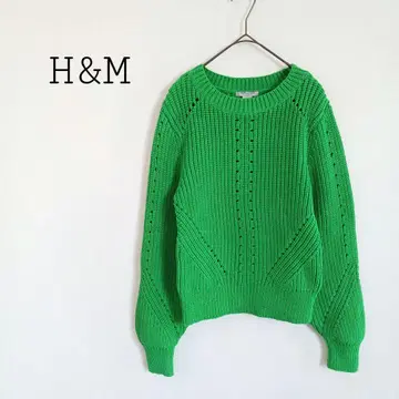 에이치앤엠 H&M 볼륨 소매 청키 니트 긴팔 스웨터 그린