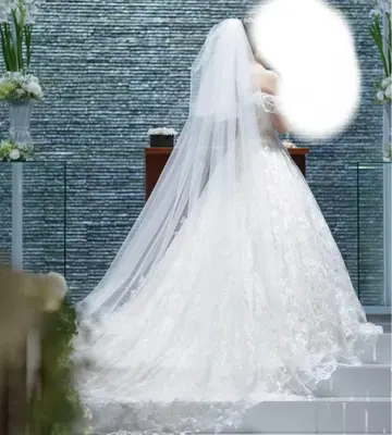 롱 웨딩 베일 꽃무늬 자수