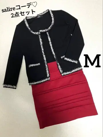 Sallire 트위드풍 자켓 x 타이트 스커트 고급 세트 보르도